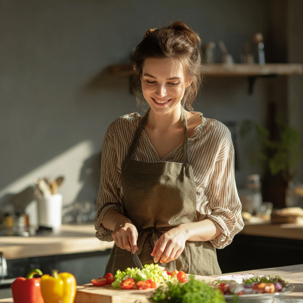 Frische gesunde Lebensmittel auf einem Holztisch – Obst, Gemüse und Nüsse